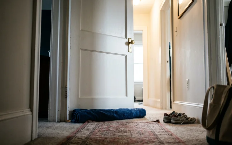 A closed and sealed door keeping an affected room isolated