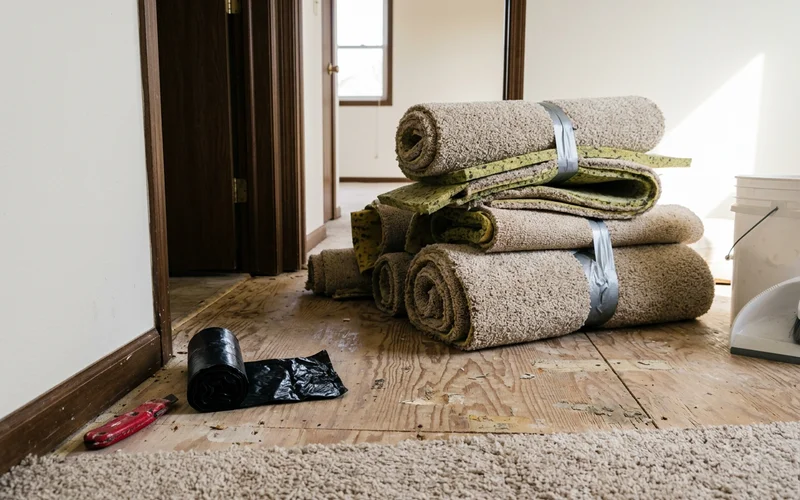 Saturated carpet and padding removed from a turnover unit
