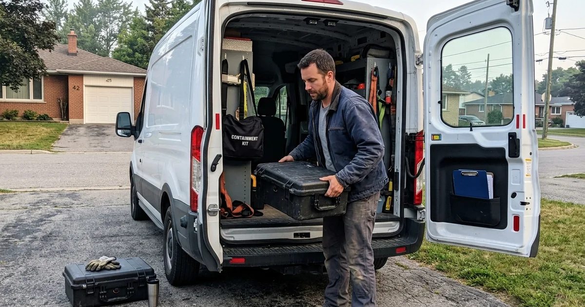 A new business owner loading equipment into a work van