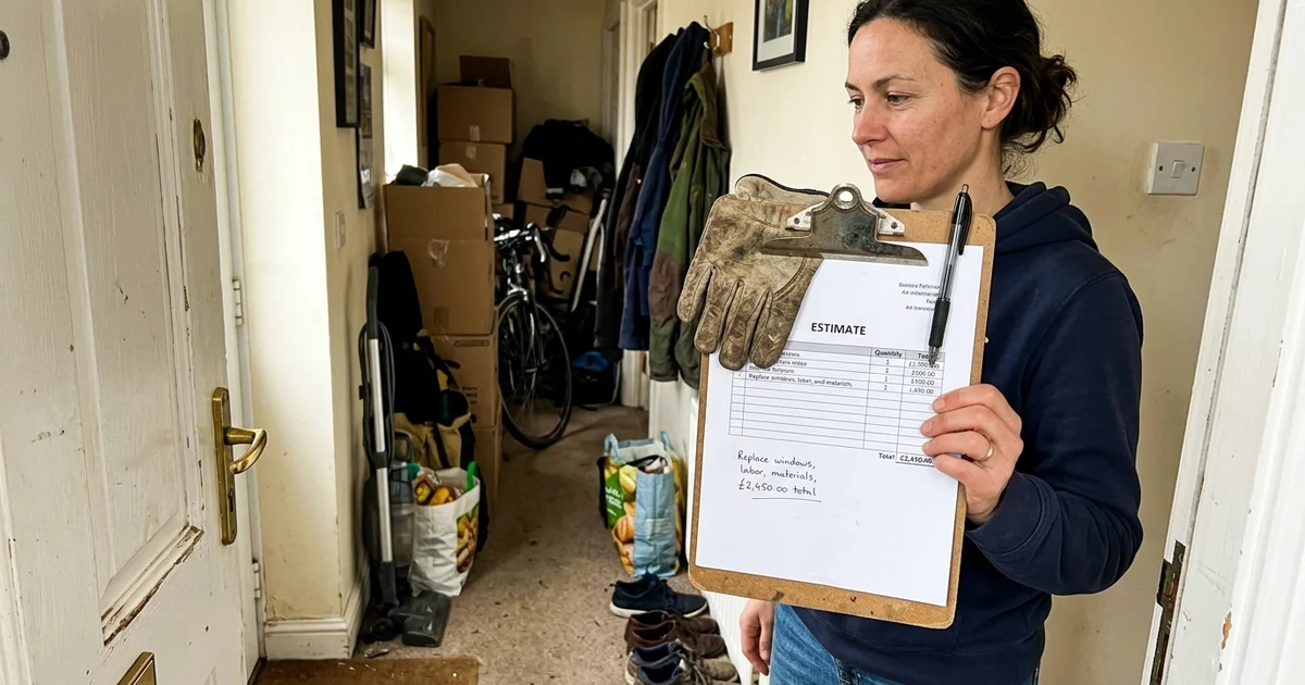 A written estimate on a clipboard held in a home doorway