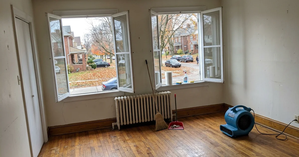 Empty Northeast Ohio rental unit being treated and ventilated during fall turnover